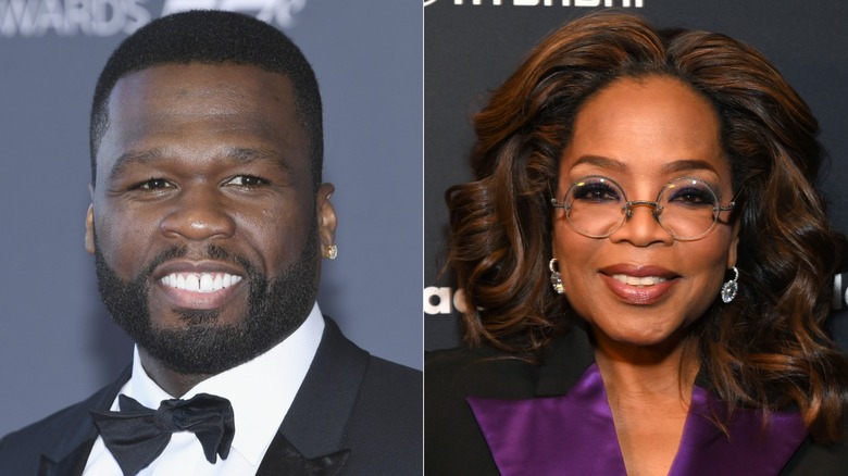50 Cent souriant et Oprah Winfrey souriante