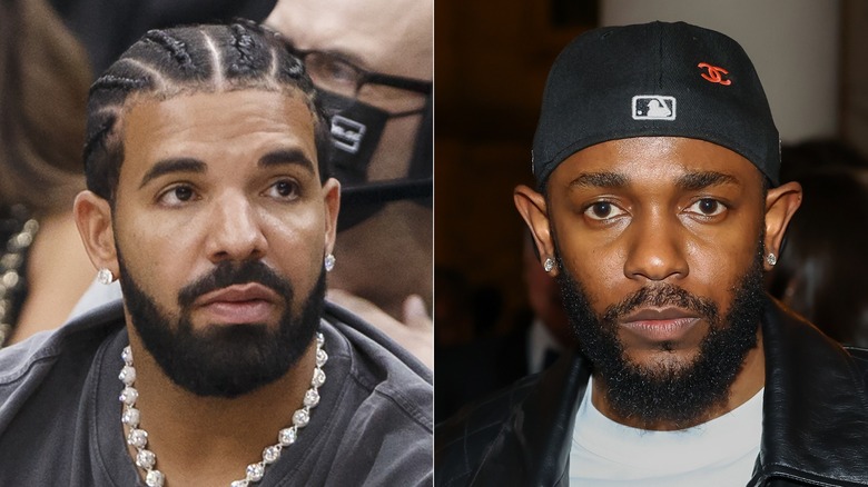 Drake regardant sur le côté et Kendrick Lamar posant
