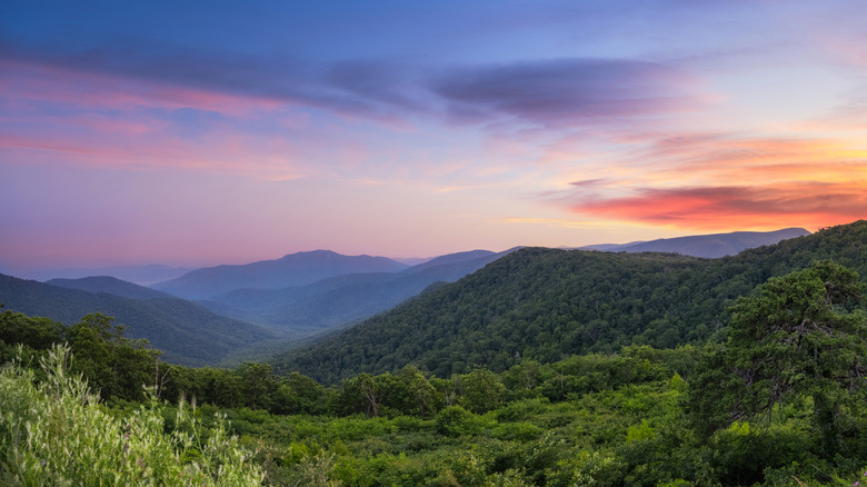 Coucher de soleil dans le parc national de Shenandoah