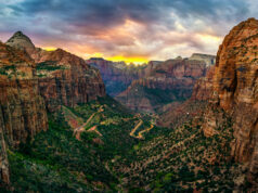 Coucher de soleil sur le parc national de Zion